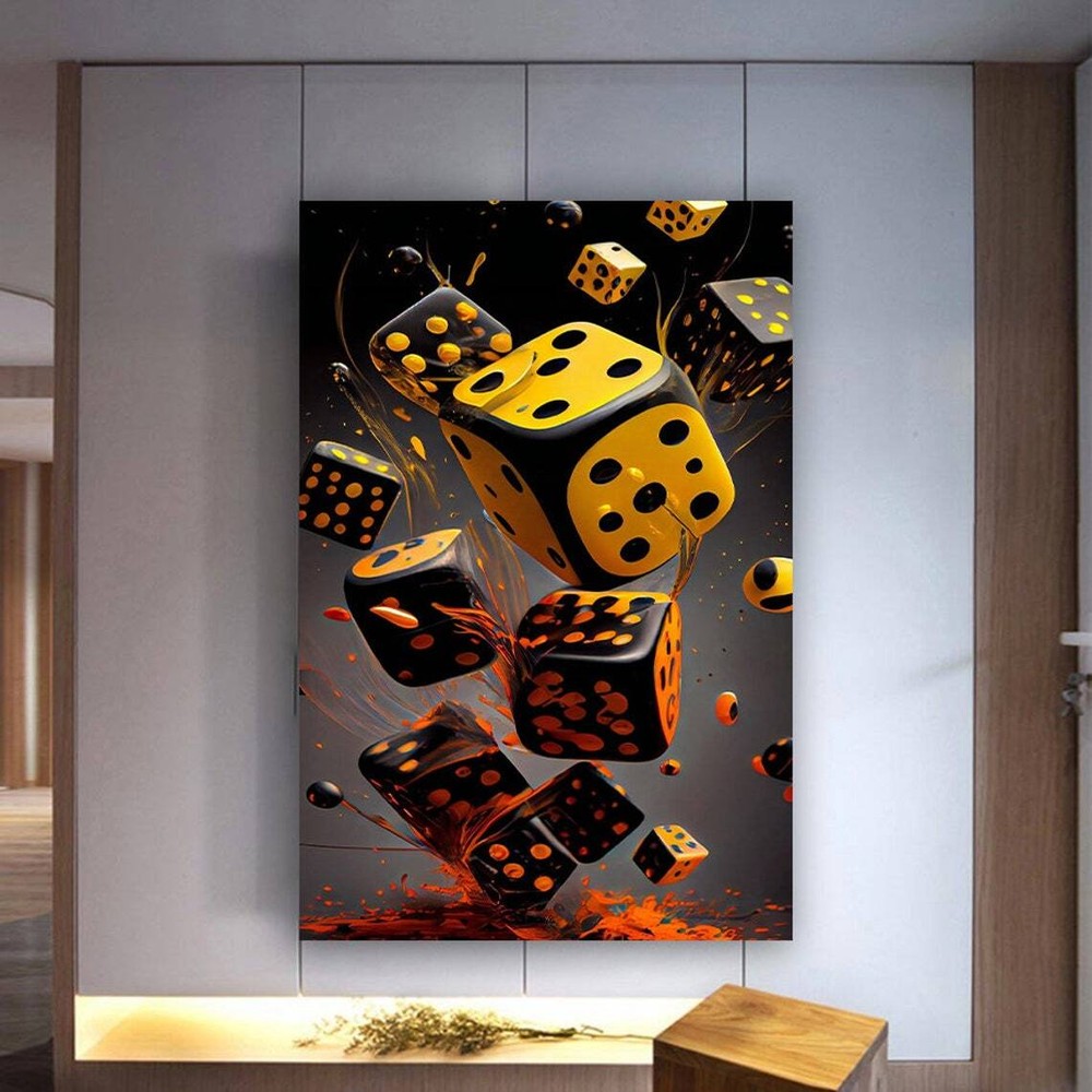 Yellow and Black dice Wall Art Canvas Unframed Print Art