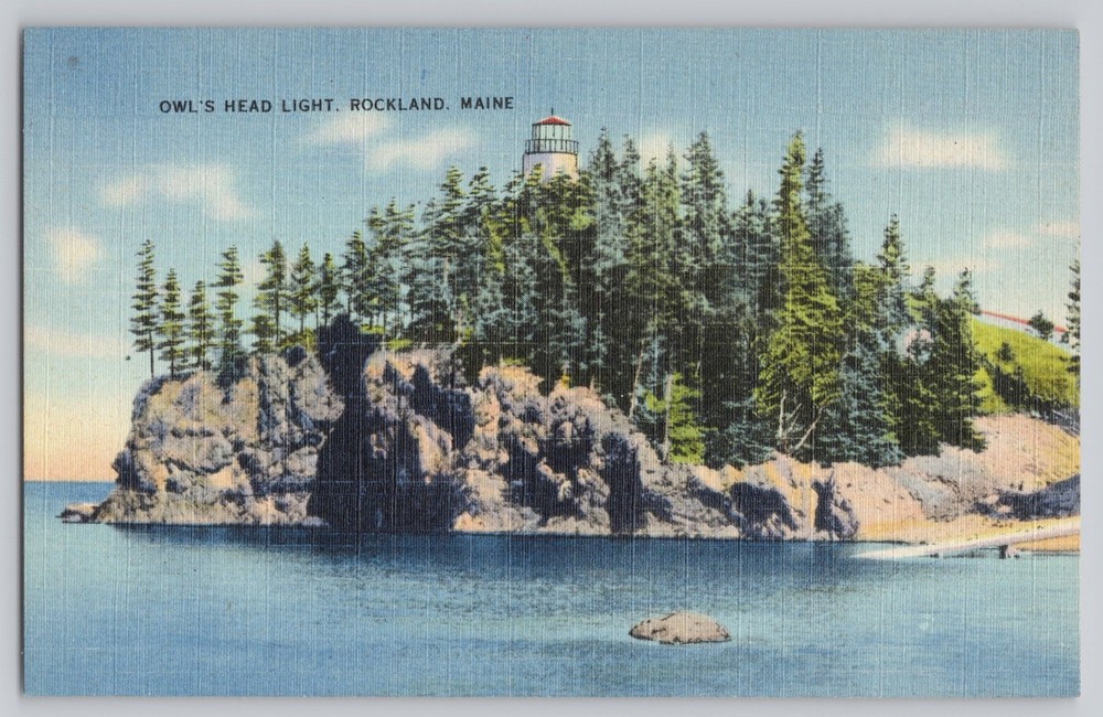 Rockland Maine ME Owl's Head Light UNP Linen Postcard