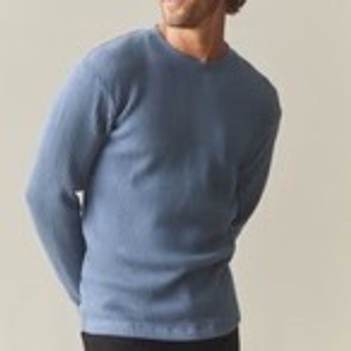 American Giant T-Shirt Mens Large Bluefin Waffle Knit Cotton Stretch Crew Neck