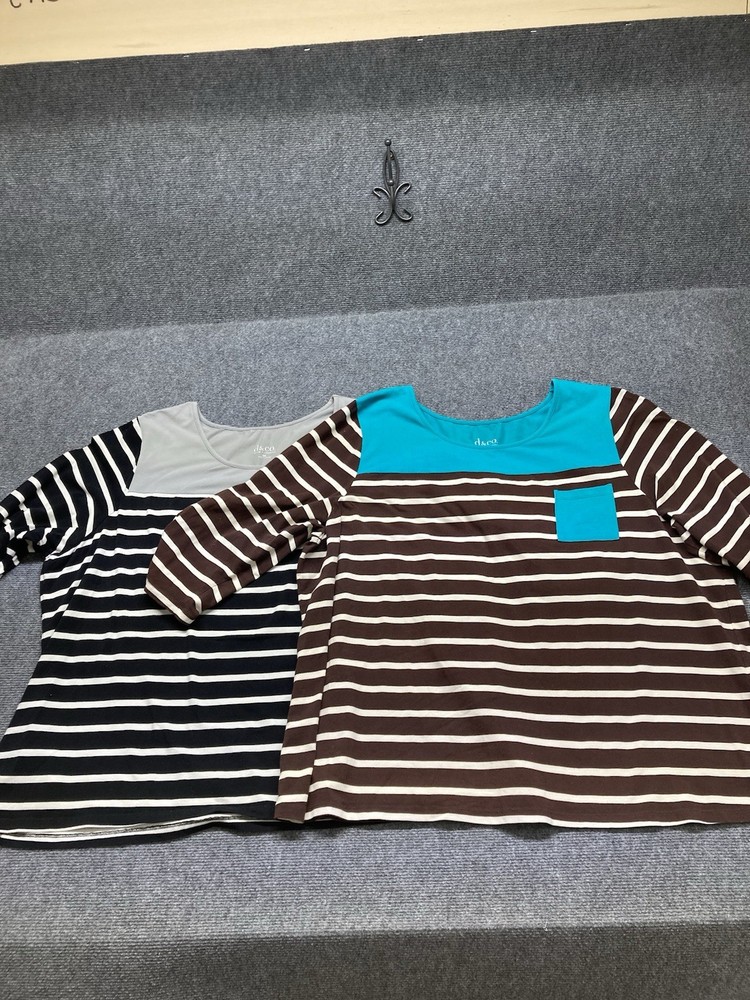 Denim And Company Shirts Women’s Size 3X Multicolor Striped 3/4 Sleeves Lot Of 2
