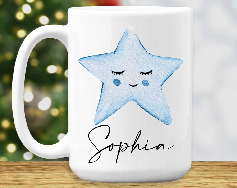 Happy Star Coffee Mug Blue Star Gifts Cute Star Cup Star Lover Gifts Ideas