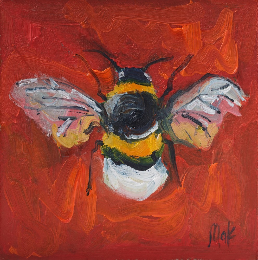 Honey Bee Oil Painting Bee Original Wall Art BumbleBee Small Decor Flowers