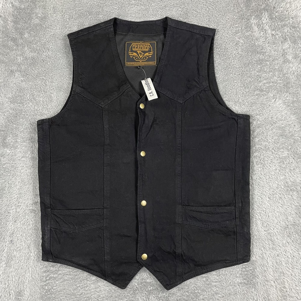 Milwaukee Leather Zane Denim Vest Mens Large Black Biker Concealed Carry Moto