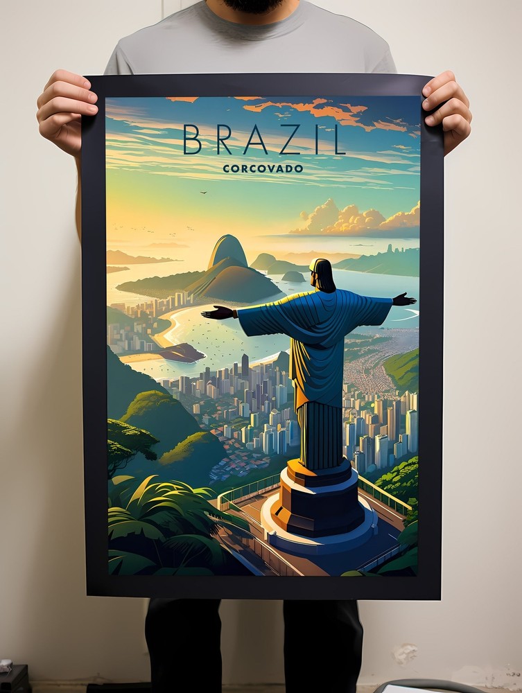 Brazil Travel Poster Wall Art Corcovado Instant Hanging Decor New Home Gift