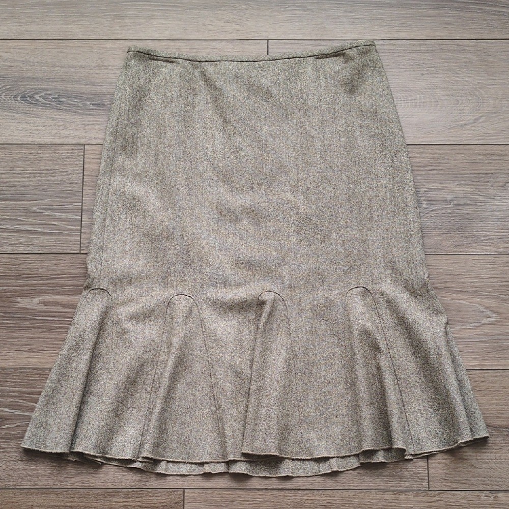 Ann Taylor Wool Flared Pencil Skirt - Knee Length Lined Tan Brown - Size 10