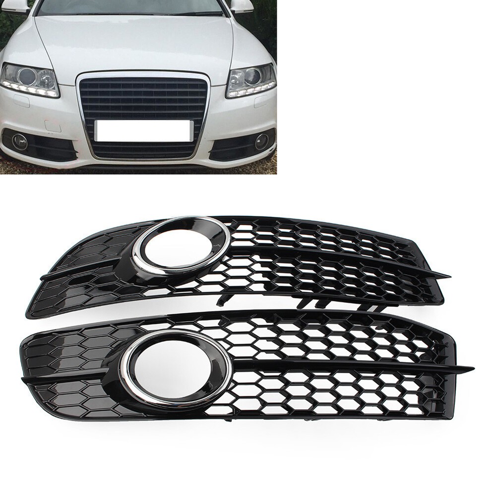 Front Bumper Honeycomb Hex  Fog Light Grille Cover For Audi A6 C6