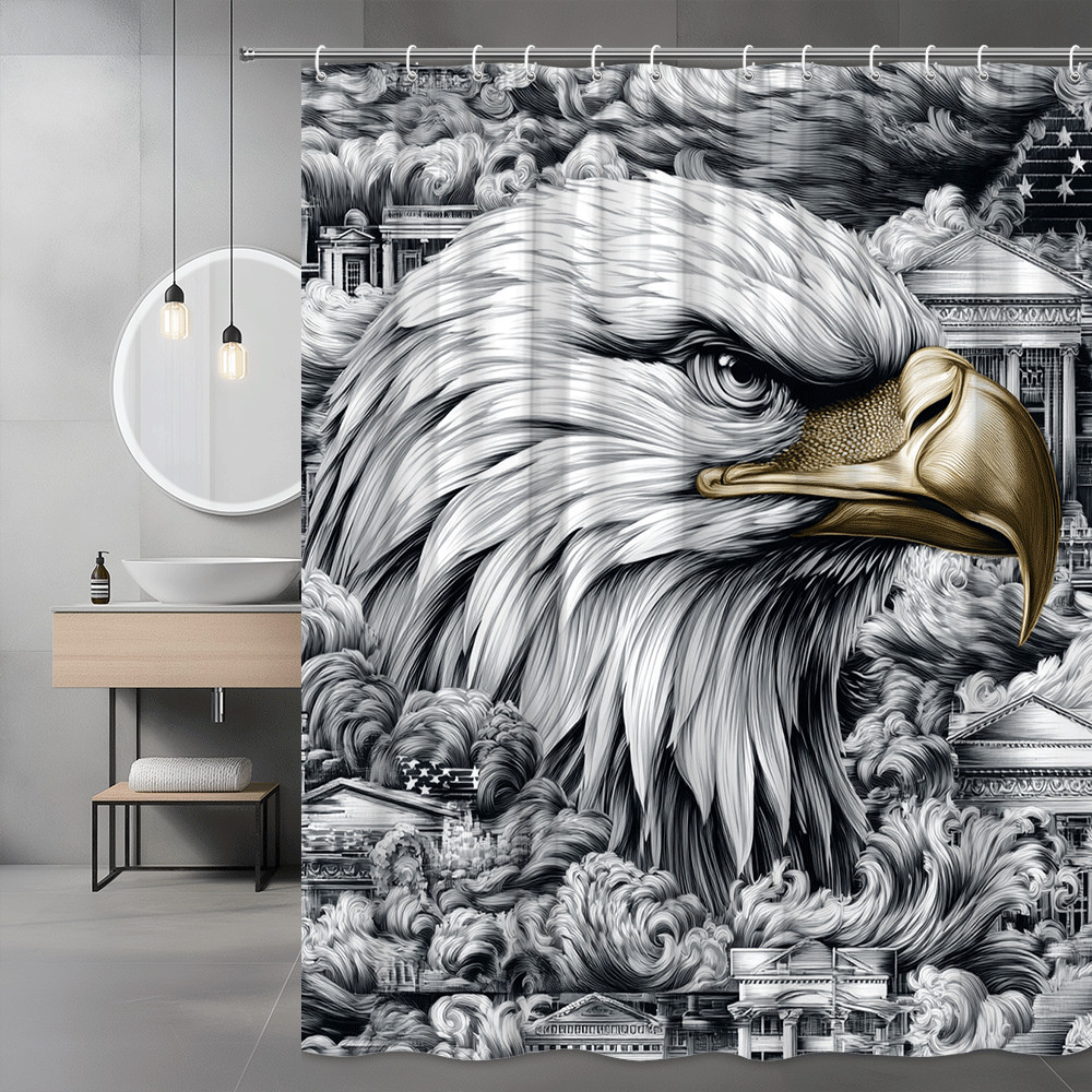 Eagle Head Shower Curtain Patriotic Black White Print