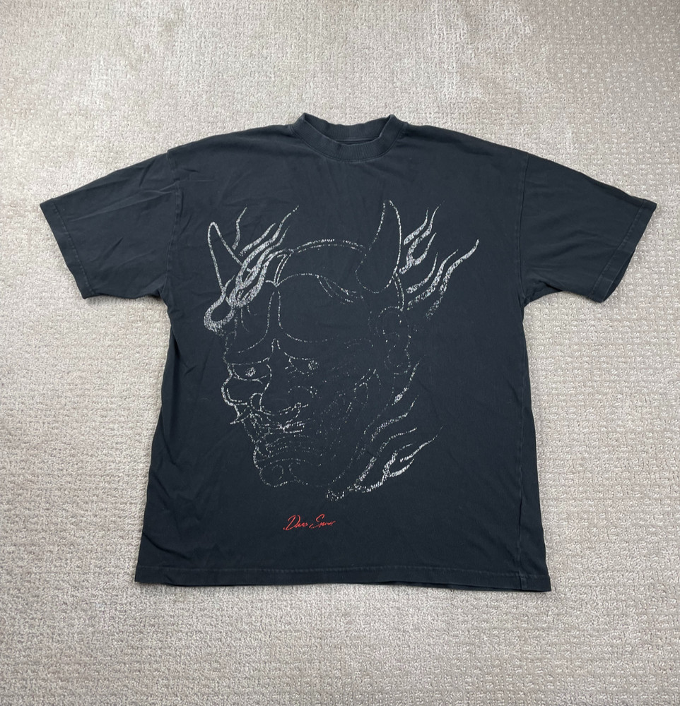 Darc Sport Shirt Men Small Black Cotton Graphic Print Oni Fire Premium Oversized