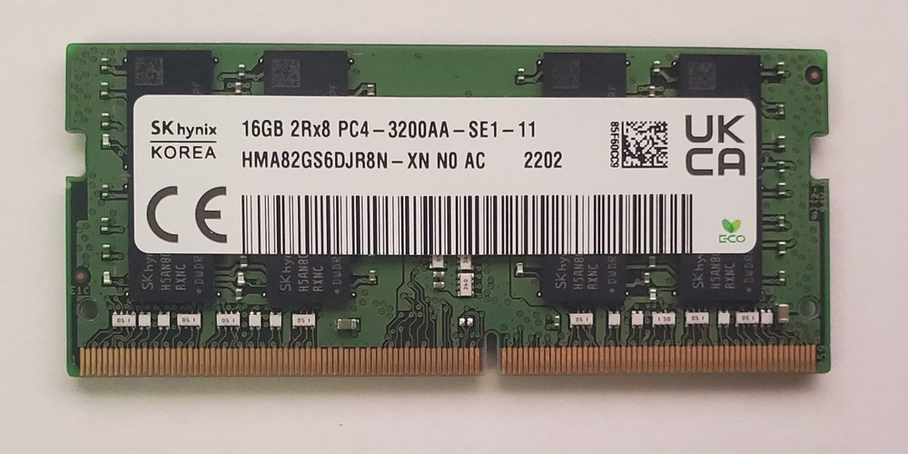 SK Hynix 16GB DDR4-3200 SO-DIMM Memory Module (HMA82GS6DJR8N-XN) TESTED