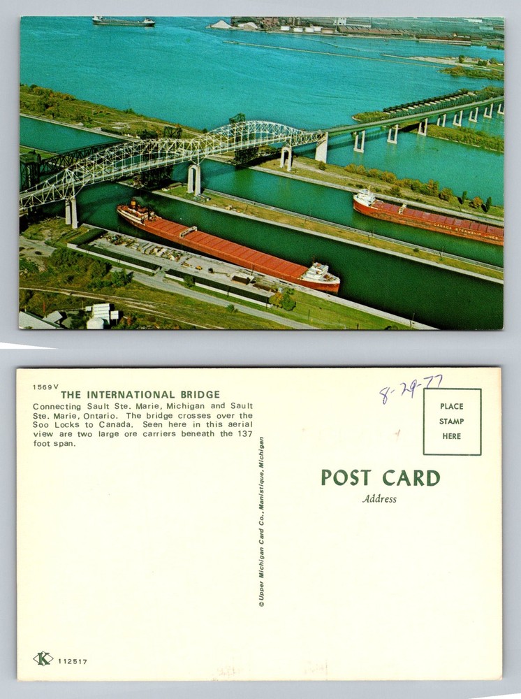 Sault Ste Marie, MI-Michigan, International Bridge & Soo Locks Vintage Postcard