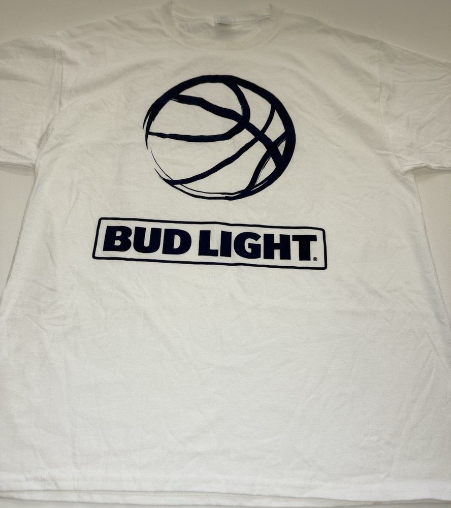 Hanes Bud Light White Graphic Print Crew Neck Short Sleeve T-Shirt Men's L