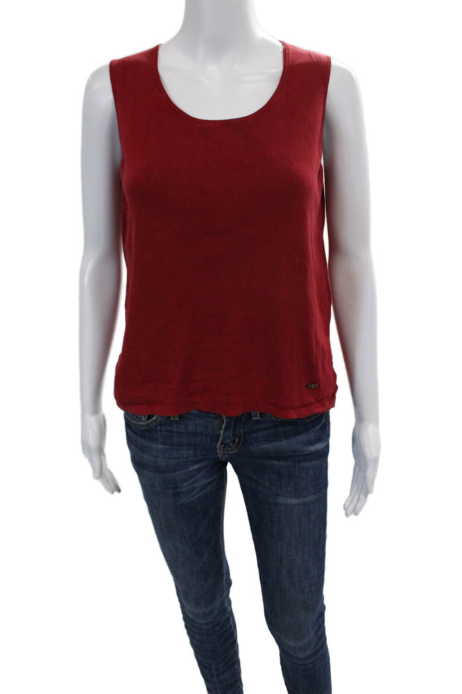 Akris Womens Textured Sleeveless Round Neck Basic Knit Top Red Size XLFree Shipping in US $100+ Orders | $6.95 Orders Below