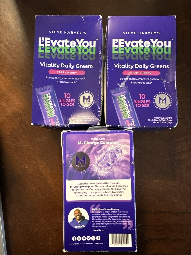 L'Evate You Vitality Daily Greens Powder Drink Mix Tart Cherry 10-Count Lot of 3