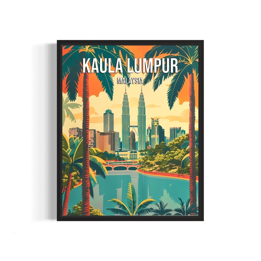 Kuala Lumpur Malaysia Poster Art Print City Retro Vintage Painting Wall Art