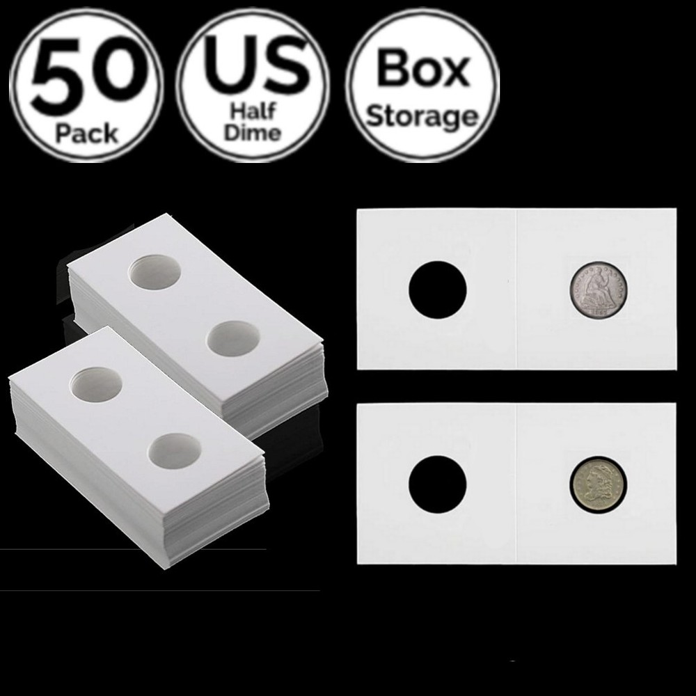 50 Pk 2 x 2 IN 17.5mm Cardboard Flip Coin Holder US Half Dime Capped Bust Seated