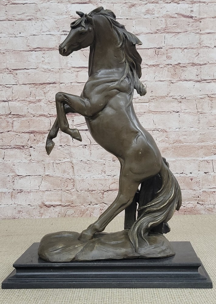 Abstract Art Sculpture Bronze Copper Marble Horse Rearing Mars Statue Artwork-image