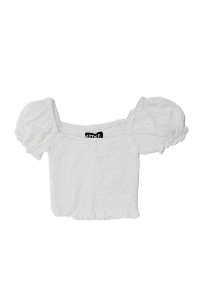 Katie J Girls Short Sleeve V Neck Smocked Crop Top White Size Extra LargeFree Shipping in US $100+ Orders | $6.95 Orders Below