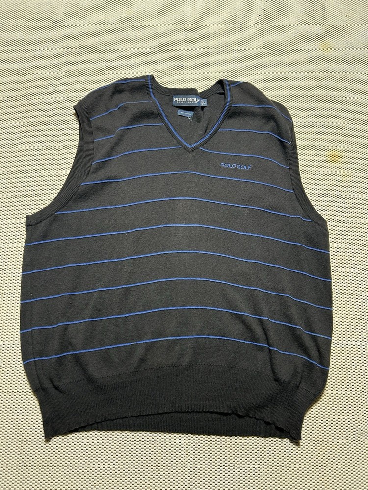 Vintage 90s Polo Golf Ralph Lauren Sweater Vest Black & Blue Mens XL