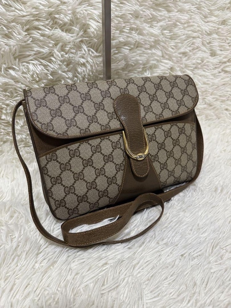 Gucci GG Monogram Leather Shoulder Bag Brown 2-Way Crossbody Rare Vintage