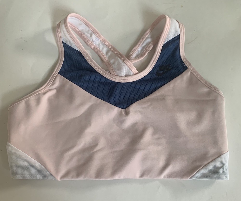 NIKE Women’s Dri-fit Medium Support Sports Bra Pink Navy Cross-back