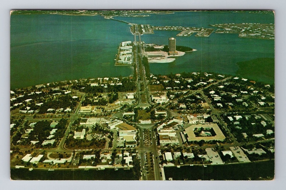 Sarasota FL-Florida, Aerial St Armands Key, Antique, Vintage Souvenir Postcard