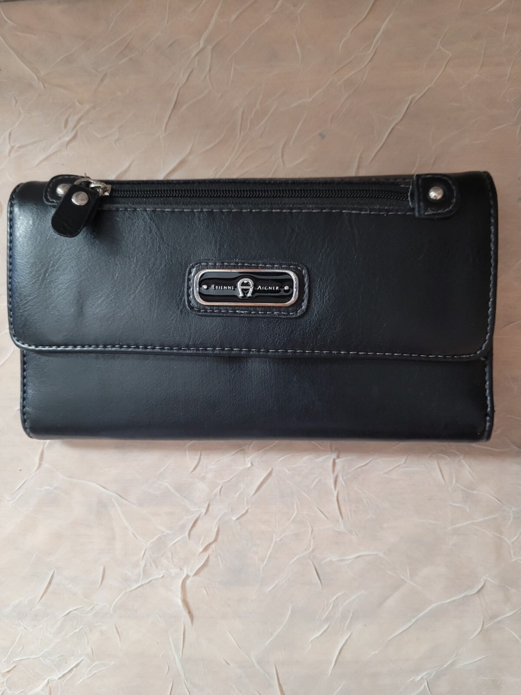 Women’s Etienne Aigner Tri Fold Black Faux Leather Wallet/Clutch Organizer
