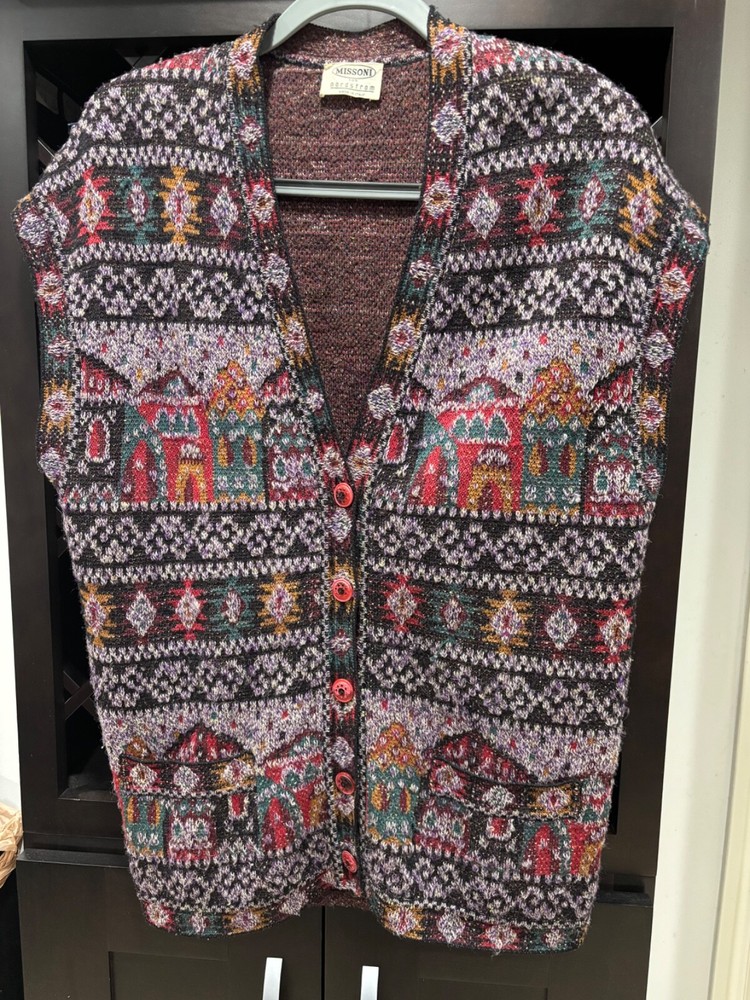 Vintage Missoni for Nordstrom Women Wool Sweater Vest; Button Front; Italy 42 In