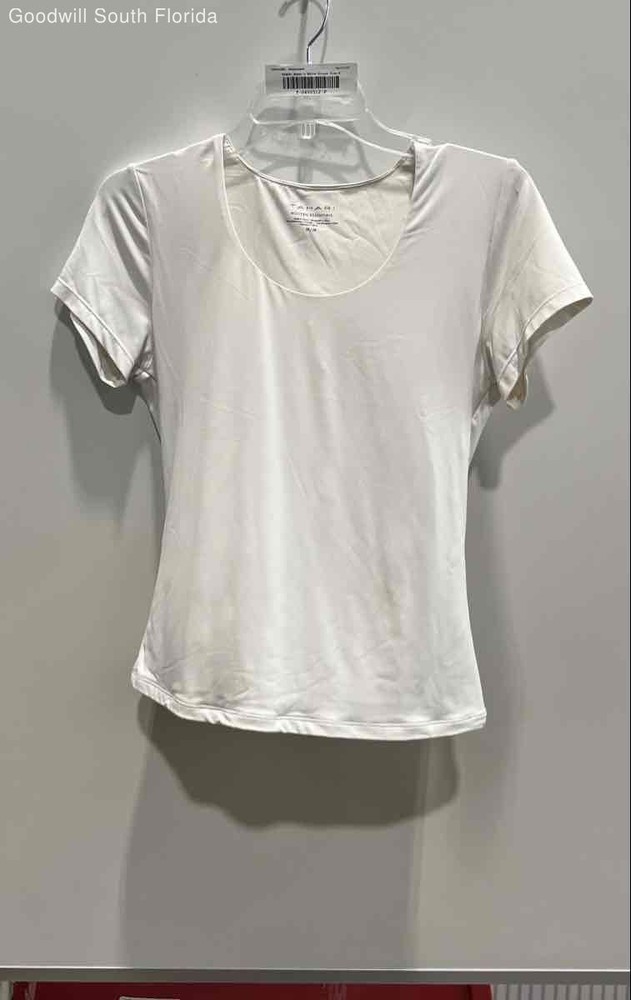Tahari Womens White Short Sleeve Scoop Neck Pullover T-Shirt Size Medium