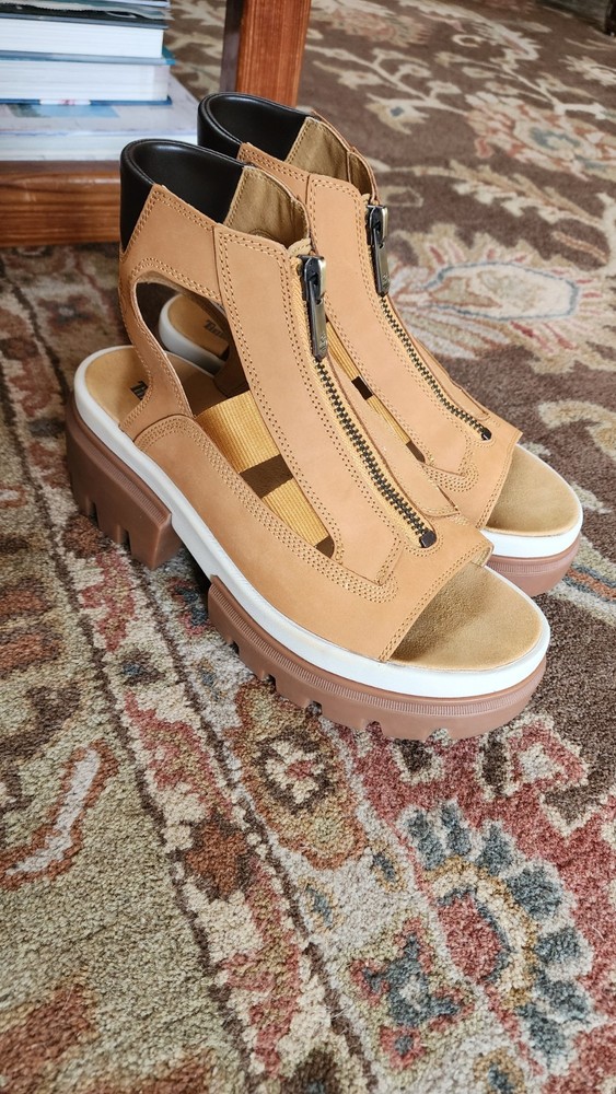 Timberland Womens Leather Platform Zipper  Gladiator Sandals Brown Tan 9.5