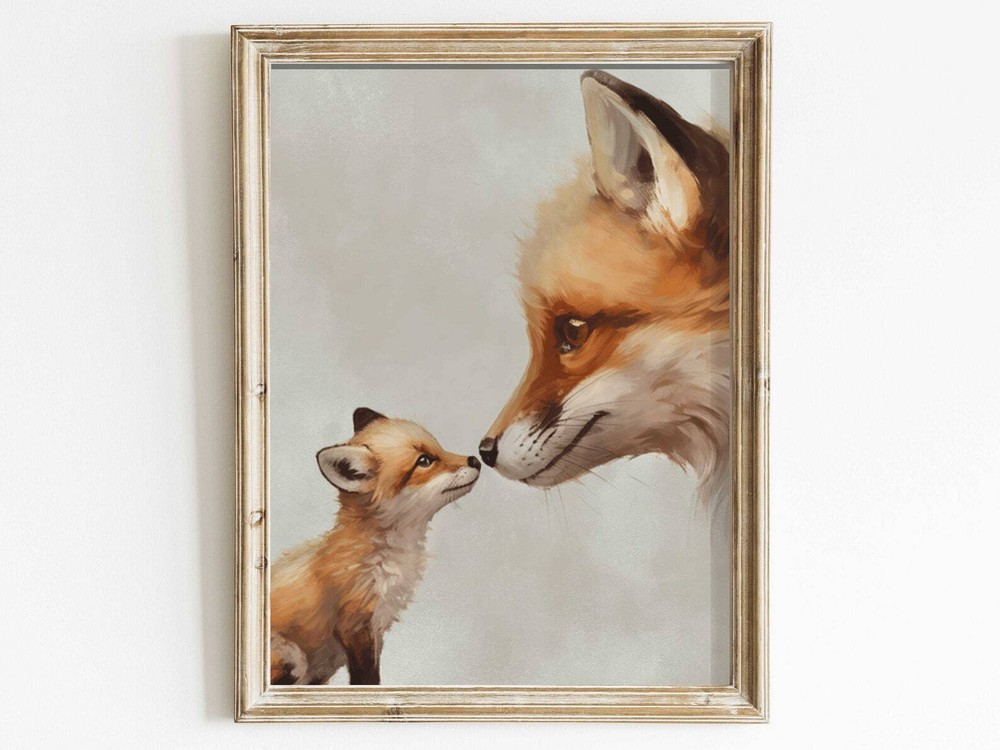 Fox Nursery Decor Cute Animal Decor Mother Fox Baby Fox Kit Fox Painting Gender