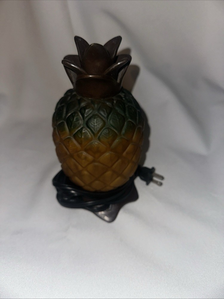 Vintage Metal & Art Glass Pineapple Table Desk Lamp Ombre Glass Tested Works