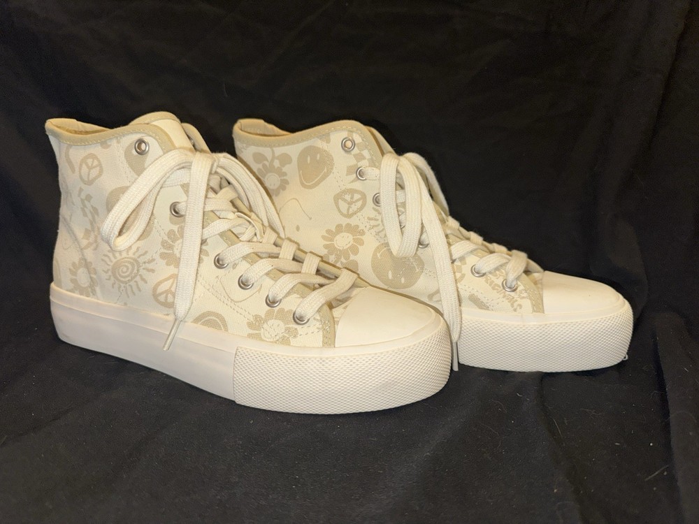 NWOT American Eagle Women's Embroidered Flower Design High Top Sneakers, Size 8