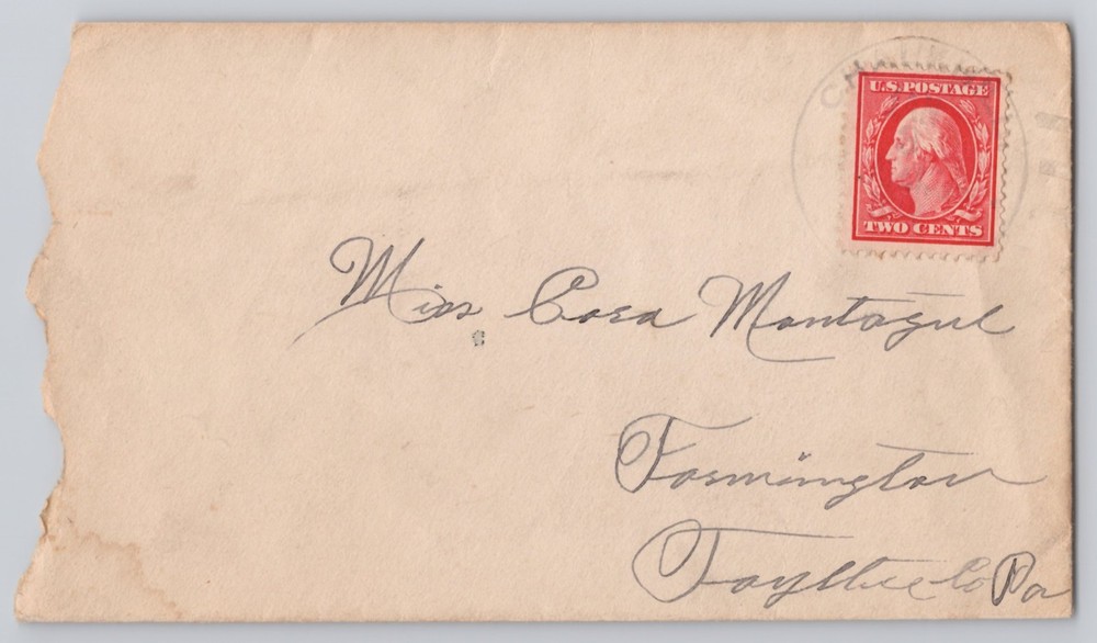 U.S. 2c Washington stamp on addressed envelope, circular cancel c.1900s