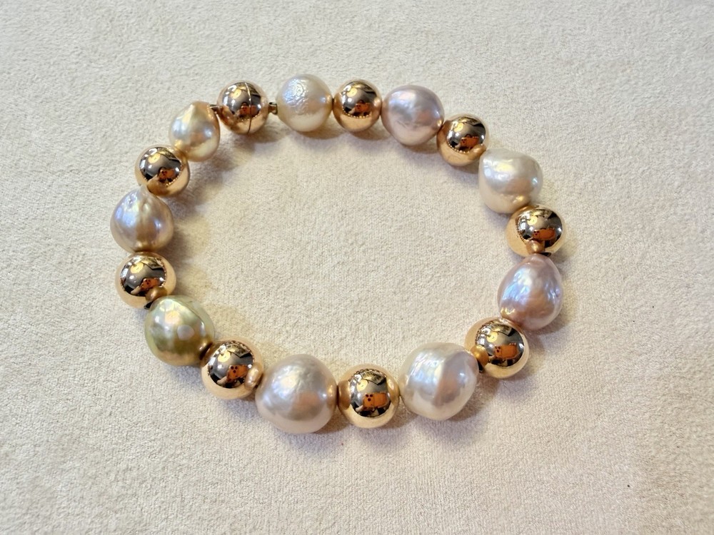 Honora Natural Mauve and Gold Ming Pearl Italy Rose Bronze Magnetic Bracelet 8