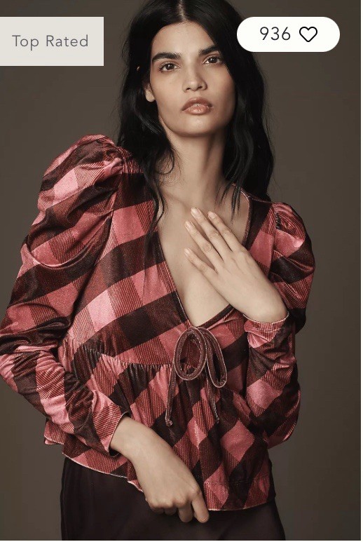 NWT Maeve by Anthropologie Velvet Babydoll Top Size M Plaid