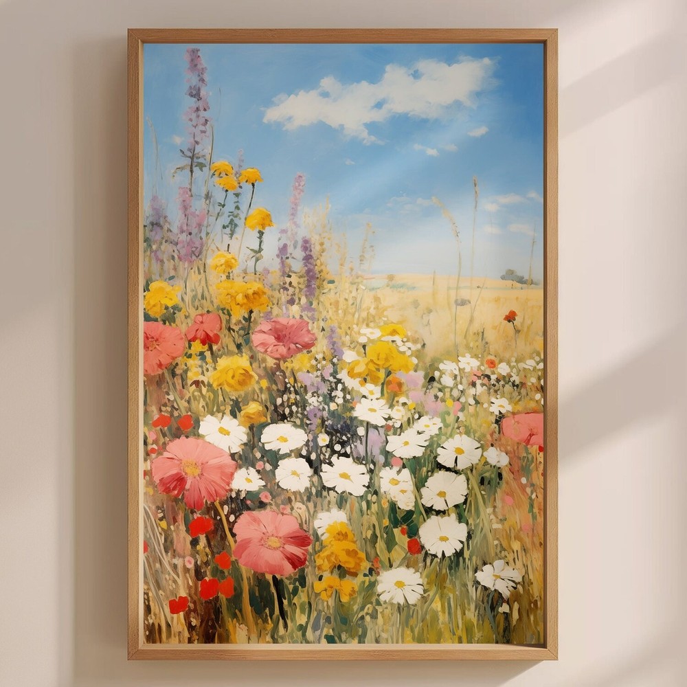 Summer Bliss Vintage Wildflower Field Portrait Botanical Wall Art Print