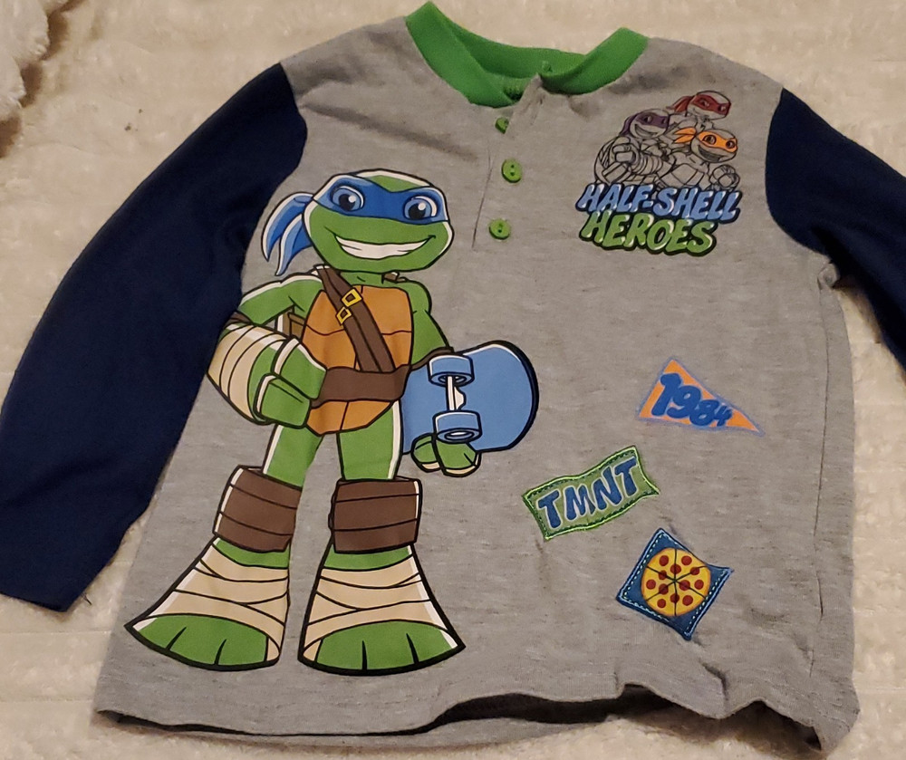 Nickelodeon TMNT Boys Graphic Print Long Sleeve T-Shirt Gray Navy Green 3T