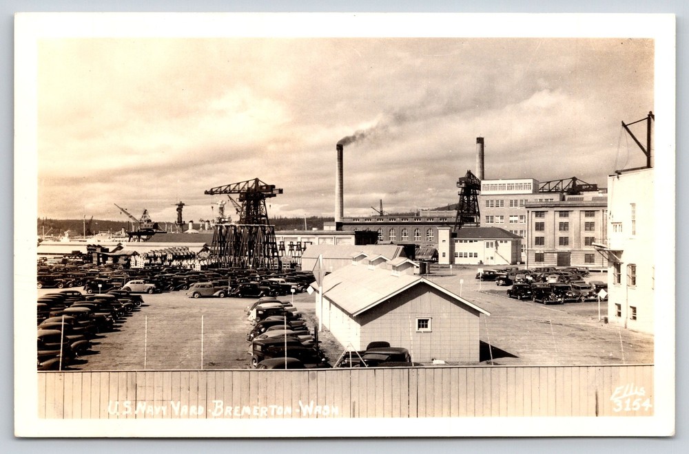 RPPC~Bremerton Washington~Panorama Of US Navy Yard Cranes~Real Photo Postcard