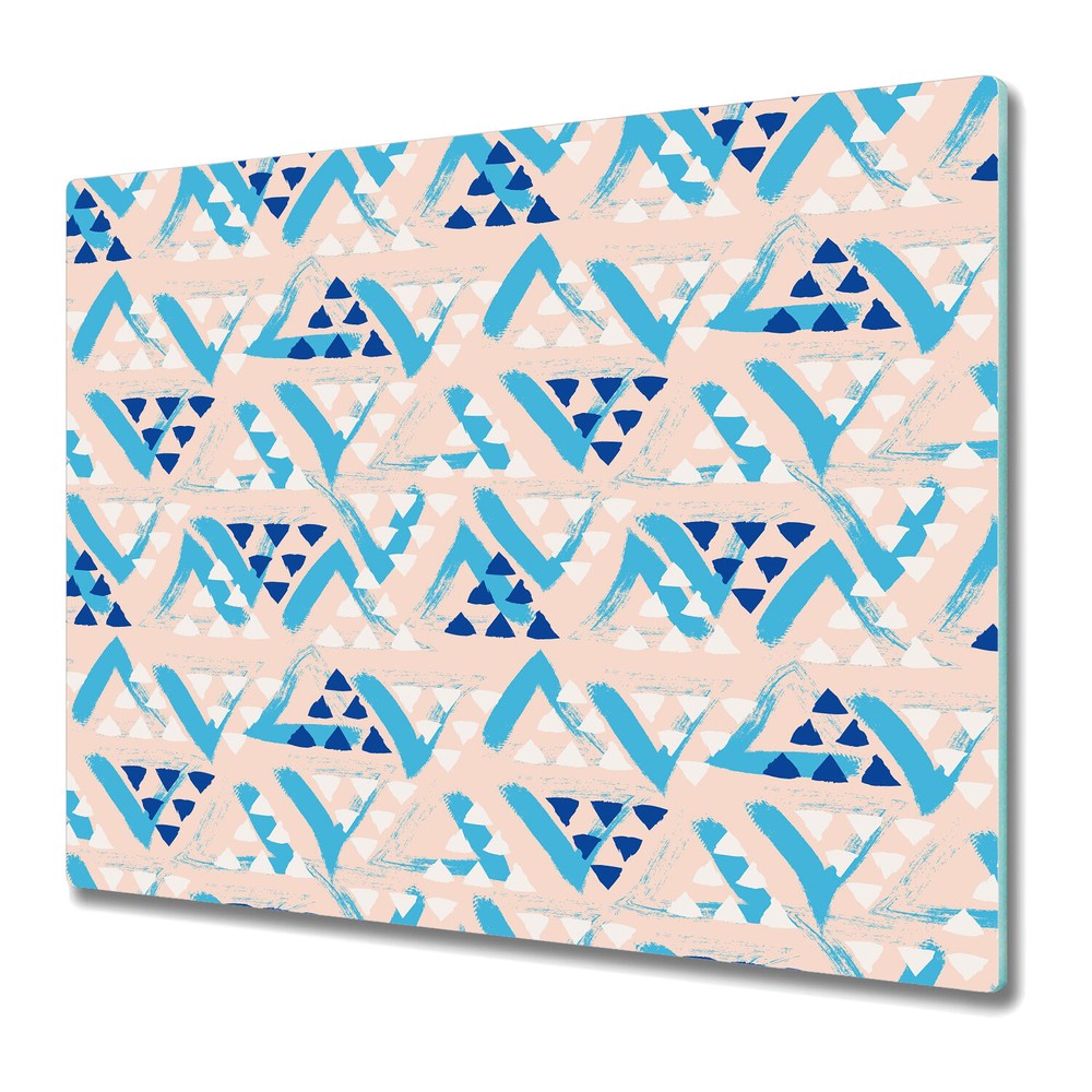 Glass Worktop Kitchen Chopping Board Hand drawn triangles blue and white design