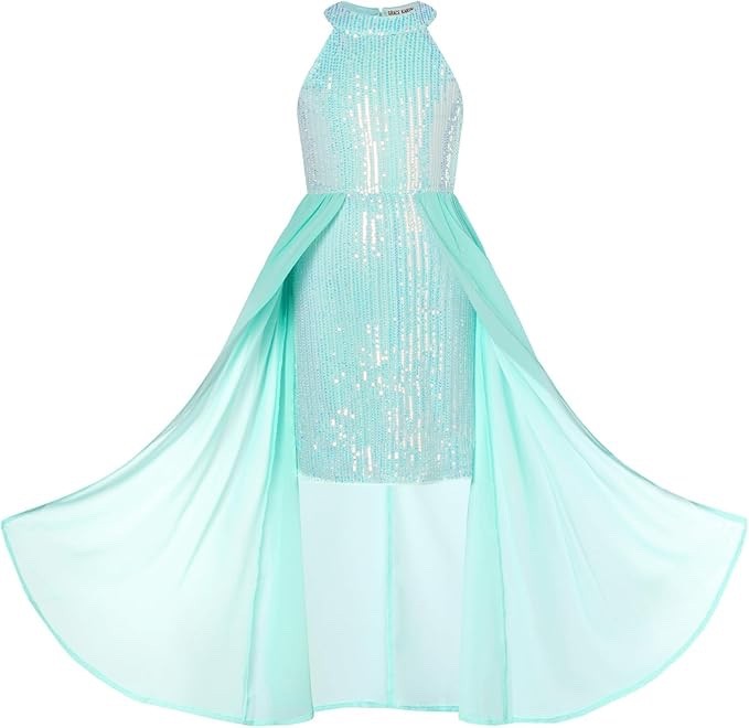 Grace Karin Girls Halter Neck Sequin Mini Formal Walk-Through Style Dress Sz 14Y