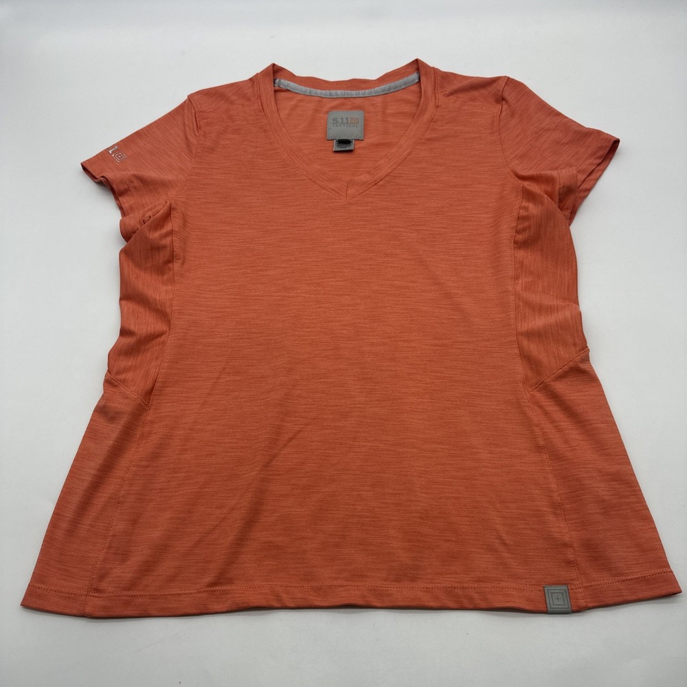 5.11+ Tactical T-Shirt Women L Orange Solid V-Neck  Logo ..#31317