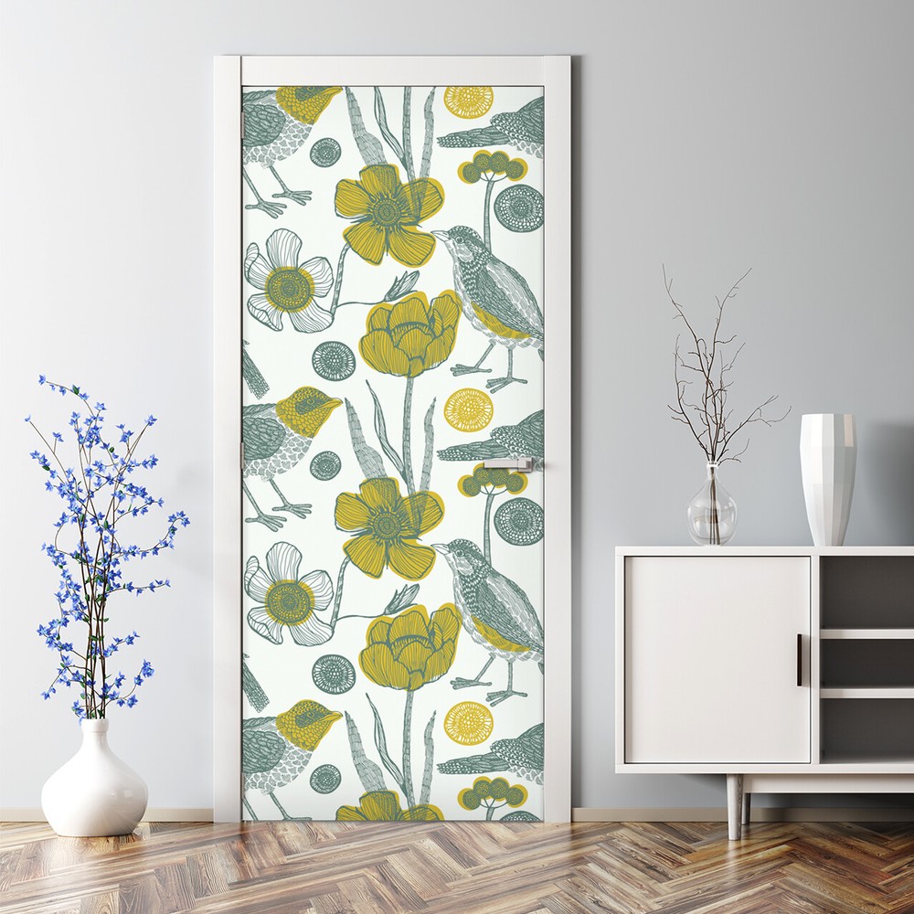 Garden and Birds floral renters fairytale nature wall pastel nursery Door Decal