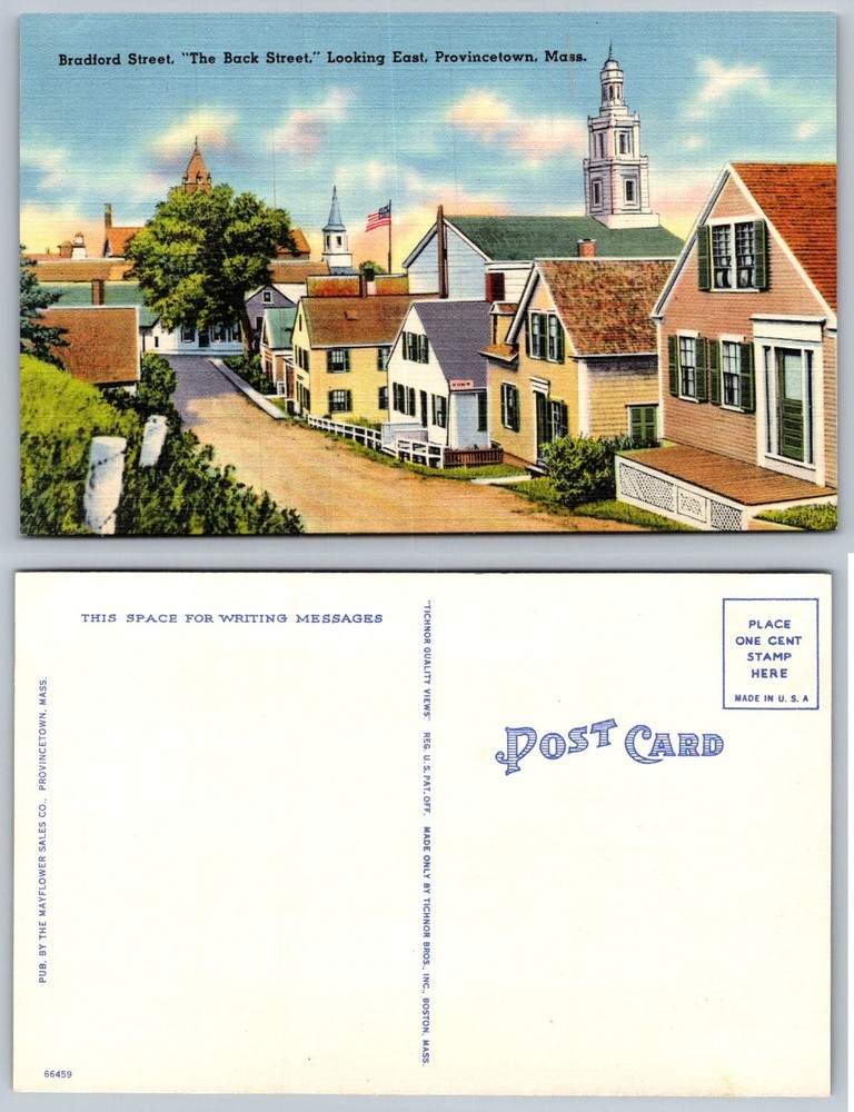 Vintage Linen Postcard Bradford Street Provincetown MA Back Street View Tichnor
