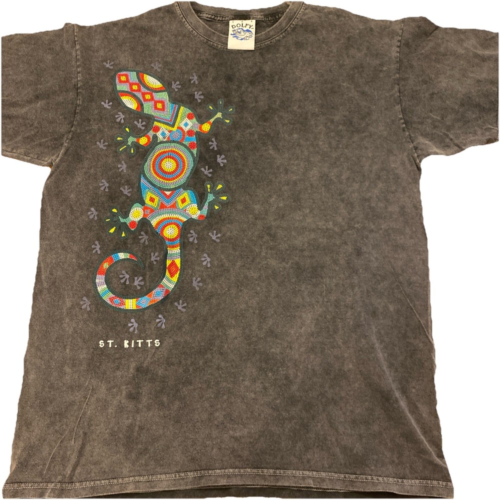 St Kitts Gecko Lizard Y2K T Shirt Size Large Made In Mexico Textured