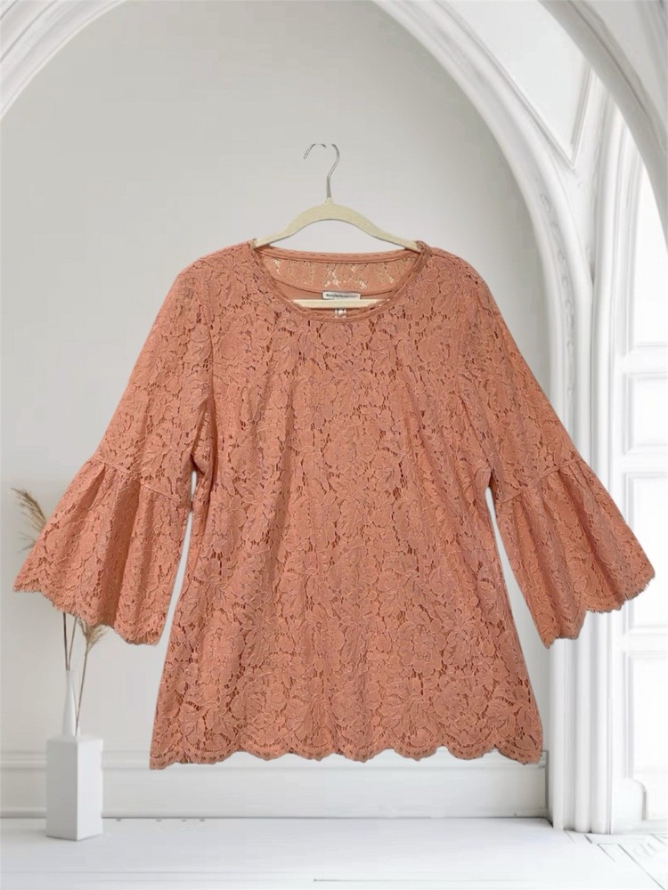 Isaac Mizrahi Live Womens Bell Sleeve Lace Top Size Medium Coquette Summer Chic
