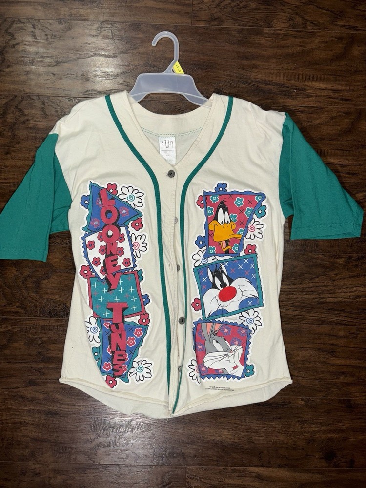 Vintage 1994 Looney Tunes Baseball Jersey Tee in Sun Large Size