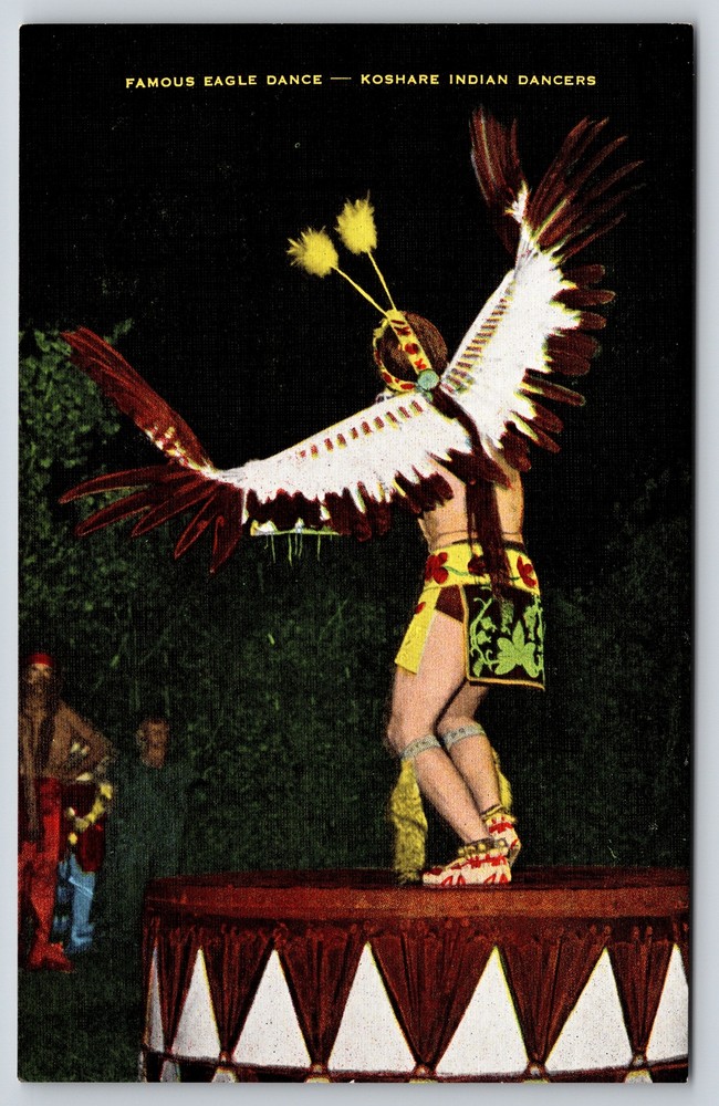 Linen~Eagle Dance By Koshare Indian Dancers~Vintage Postcard