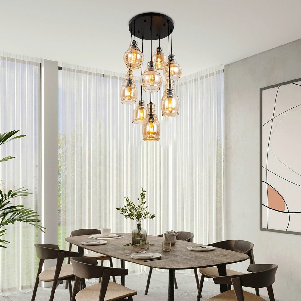 8-Light Glass Pendant Ceiling Fixture for Kitchen Foyer Bedroom Hallway