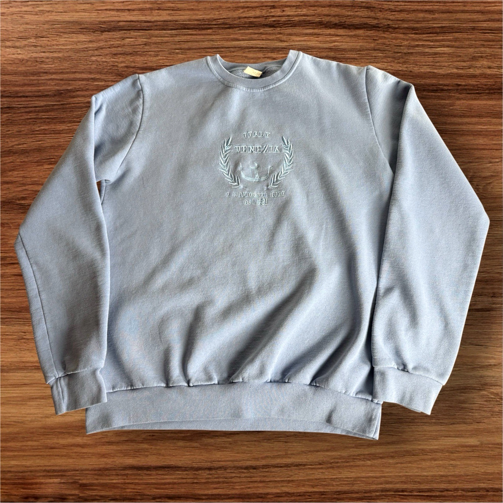 Vintage Italy Venezia Embroidered Crewneck Sweatshirt Sz M/L Made in Italy Blue