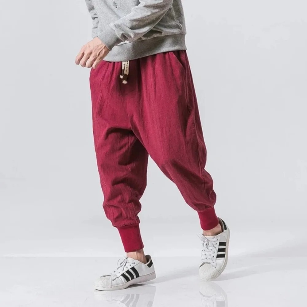 New Oversized Men Harem Pants Loose Chinese Style Cotton and Linen Sweatpants